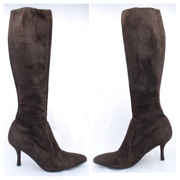 Stuart Weitzman Brown Suede/ Stretchy Boots - Picture 4 of 8